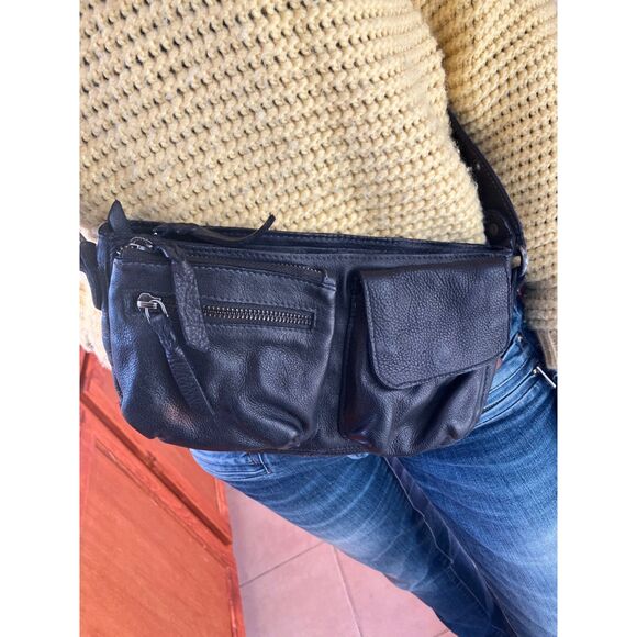 Free People Black Leather Crossbody Belt Bag - Convertible Hybrid Style - Picture 5 of 10